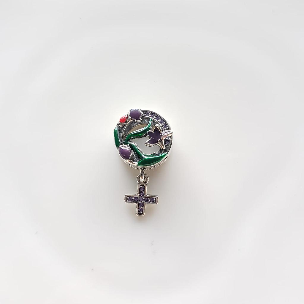 CHARM FLOR CON COLGANTE X/PLATA 925/BEADS