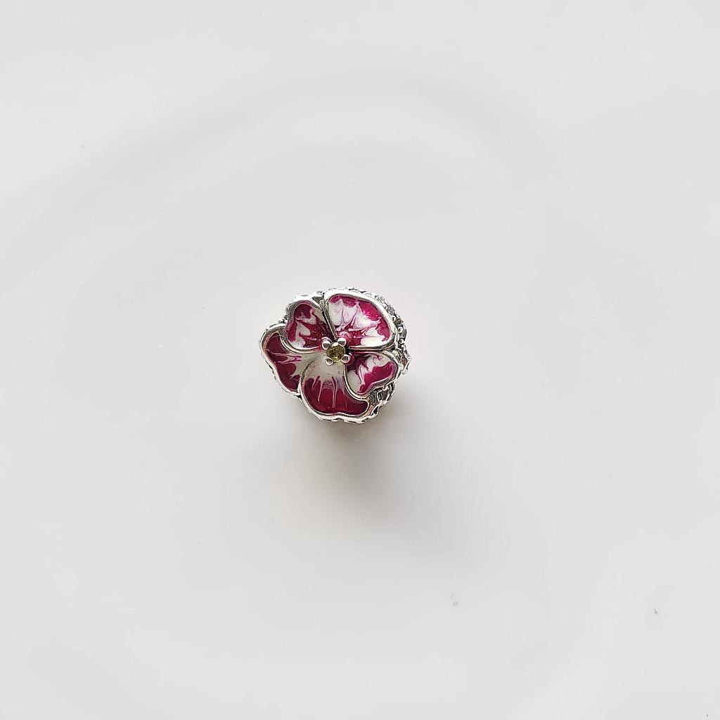 CHARM FLOR ROJA/ESTILO PANDORA PLATA 925